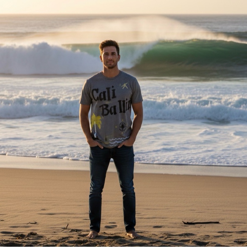 Gray Graphic T-Shirt with Yellow Accents